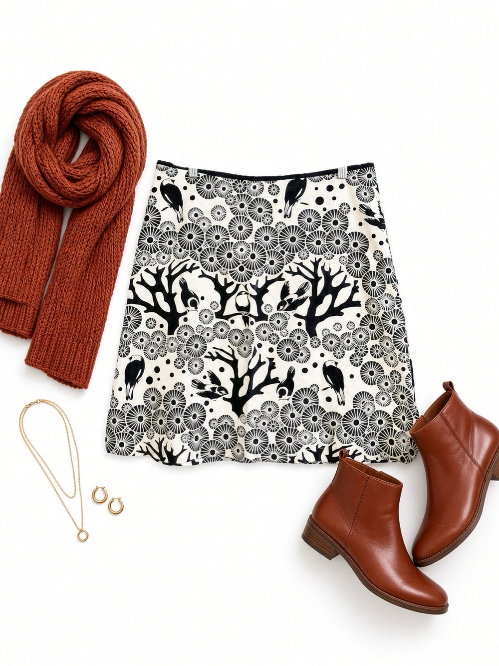 Essaye by Surface Art Australia Bird Floral Print A-Line Graphic Artsy Skirt